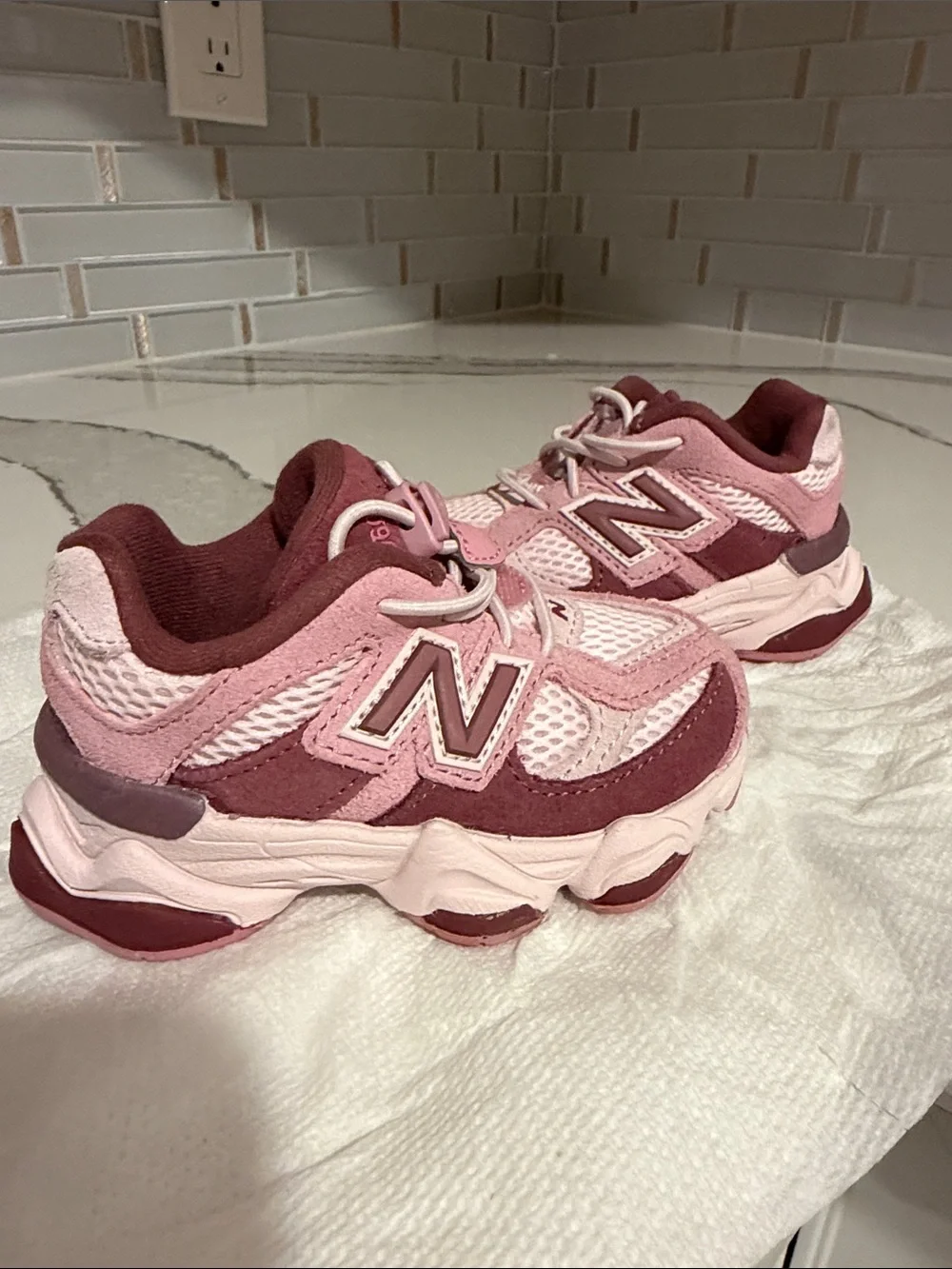 New Balance Kids Pink and Burgundy Layered Sneakers